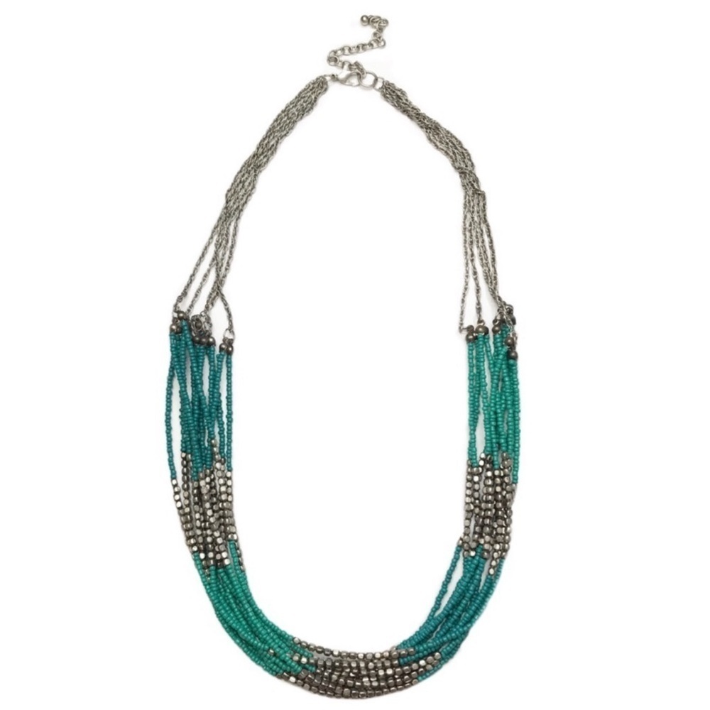 VINTAGE • Teal Beaded Boho Multi Strand Necklace